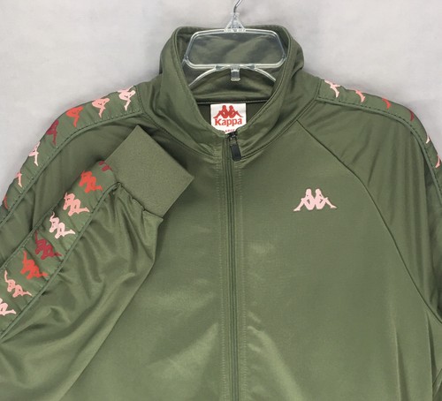 Kappa Tracksuit Jacket Mens LARGE Olive Green Full Zip Logo Tape Long Sleeve