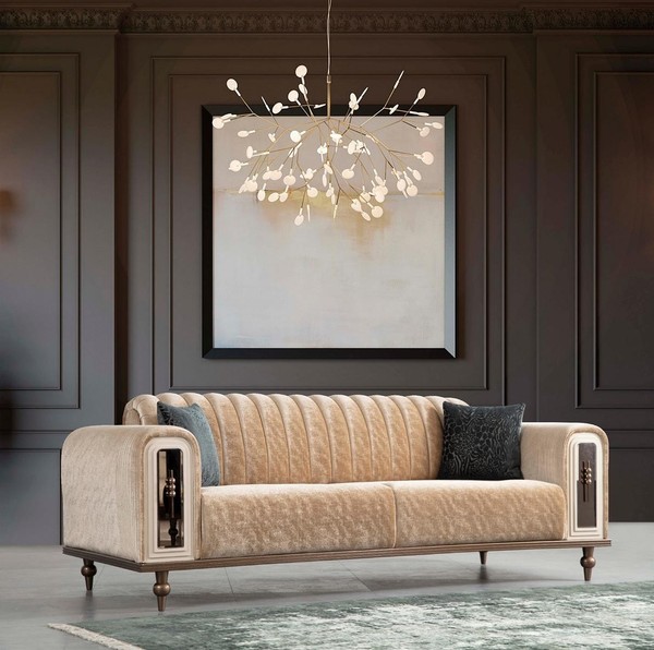 Luxus Bank Sofa Couch Beige Wohnzimmer Kanzlei Jv MöBel Textil Sofas-image