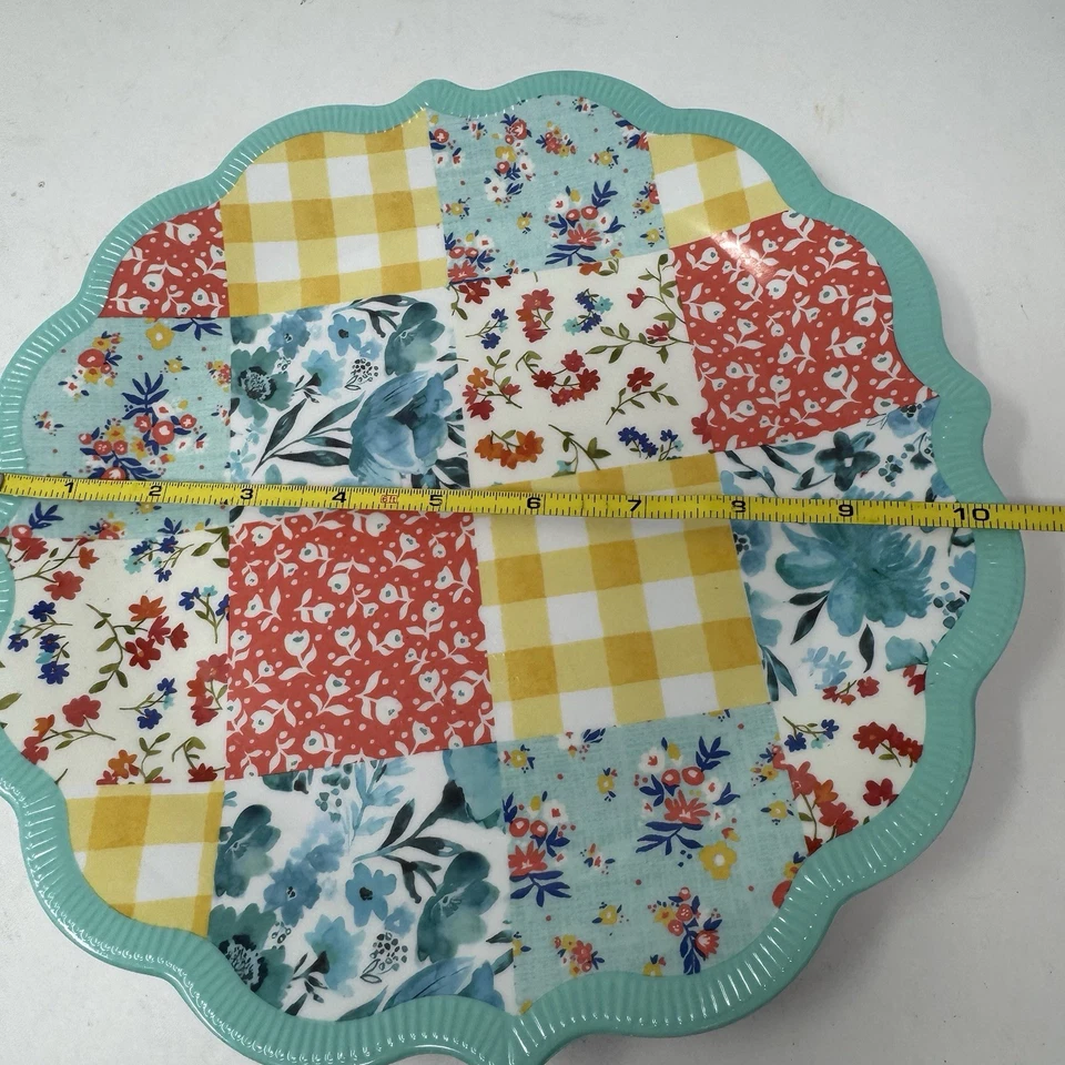 "Juego de 2 platos de cena de melamina Pioneer Woman Patchwork Medley de 10,5"" turquesa" Foto 3 de 4