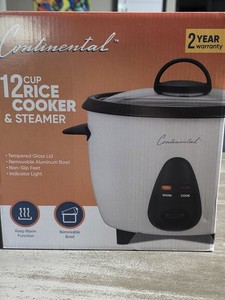 Continental 12-Cup Rice Cooker & Steamer 500W Silver/Black Glass Lid CE-RC319
