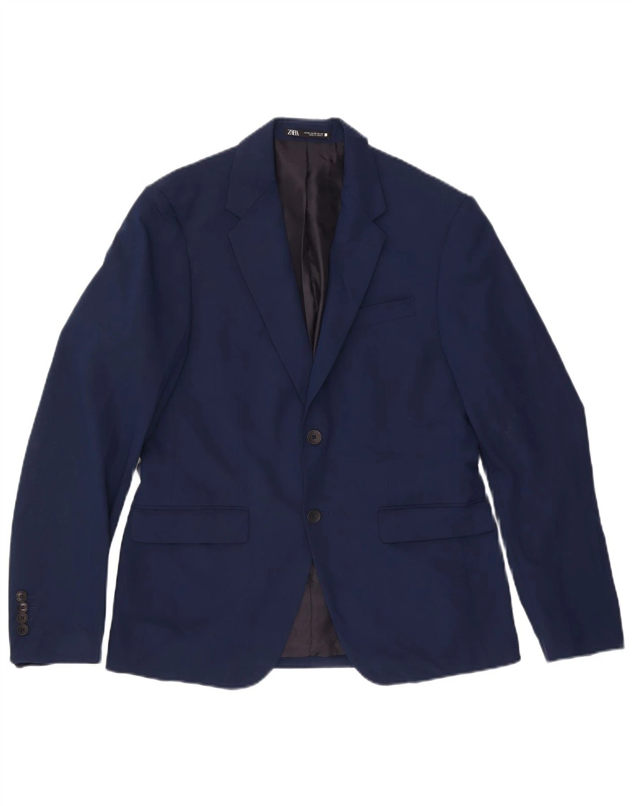 Zara Mens 2 Button Blazer Jacket EU 50 Medium Navy Blue Polyester EA03