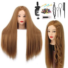 Human Hair Mannequin Head 26-28 for Cosmetology Practice with Clamp Tools