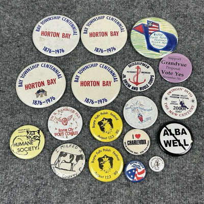 #ad Vintage Northern Michigan Pin Button Lot Horton Bay Boyne Falls Charlevoix Alba $11.97