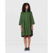Gorman Olive Green Corduroy Button Down Dress Size 6 3/4 Sleeve