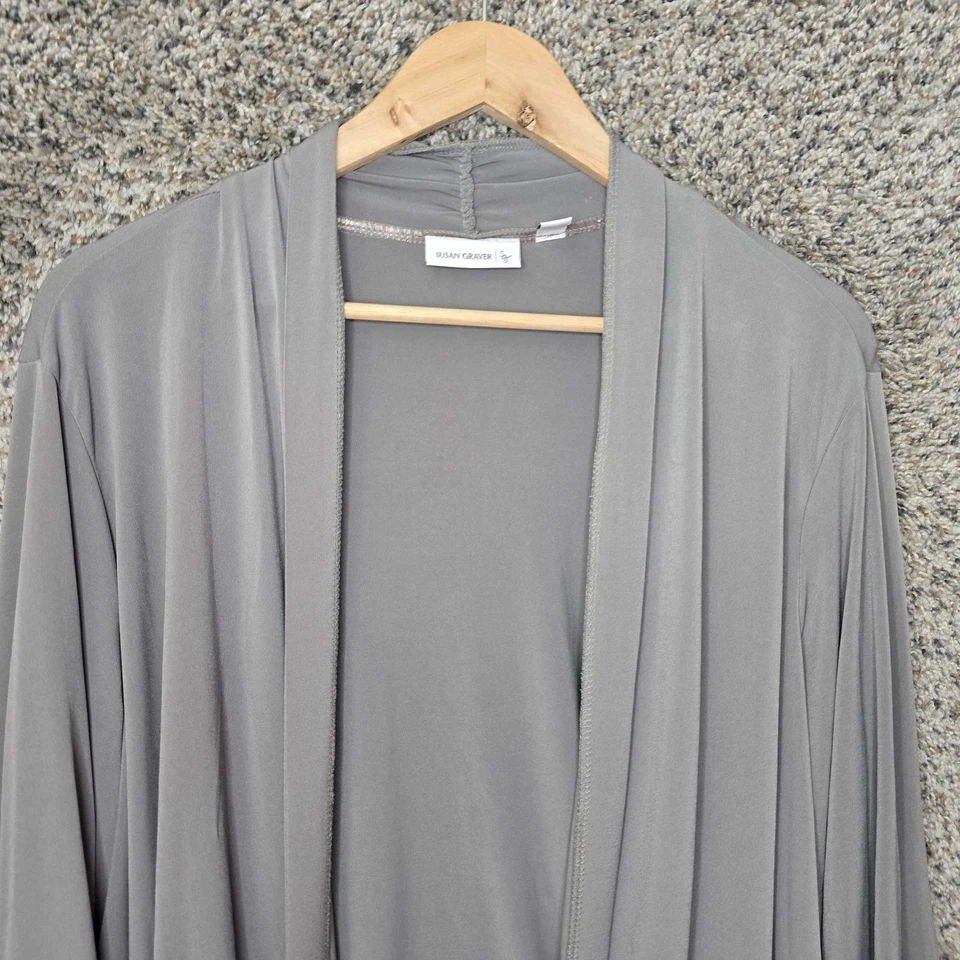 Cárdigan Susan Graver para mujer Plus 2X gris tejido líquido frente abierto elástico damas Foto 4 de 4