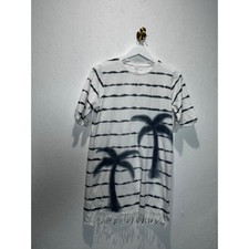 Stella McCartney Kids Palm Tree Striped Fringe T-Shirt Dress White Blue 14 years
