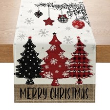 Christmas Decorations - Merry Christmas Table Runner 13x72 Inch,Red Pine Tree...
