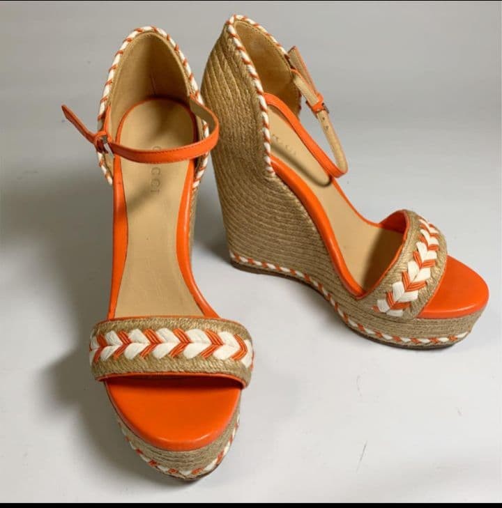 Gucci Espadrille Wedge Heel Sandals Orange Size 35 US About 5 For Women thumbnail 12