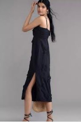 maeve linen blend appliqué midi dress Maeve Anthropologie Linen Blend Midi Dress Womens XL Applique Butterfly Maxi