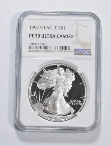 1992-S American Silver Eagle 1 Oz PF70 UCAM NGC Brown Label *5541