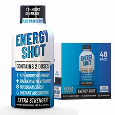 (48 Pack) GAQ Energy Shots, Blue Raspberry, Energy Lasts Up to 7+ Hours
