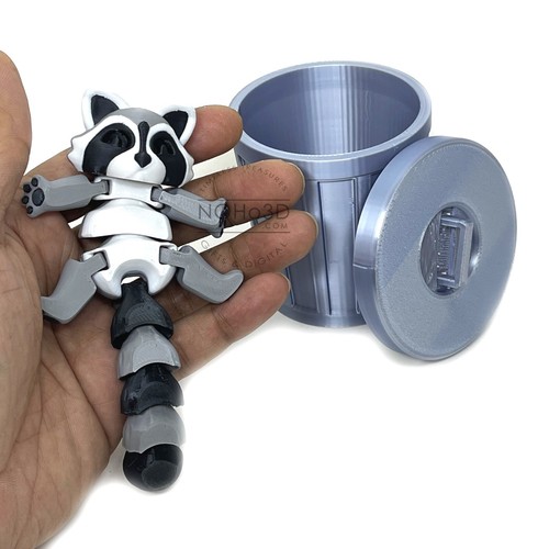 3pcs 3D Printed Racoon with Trash Can, Cute Articulated Racoon Toy, Fidget Toy - Picture 12 of 12