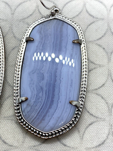 Kendra Scott Danielle Earrings Blue Lace Agate Silver Tone - Picture 3 of 14