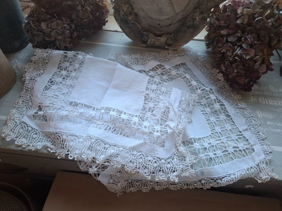 ancien napperon chemin de table a teinter  déco shabby - Photo 2/4