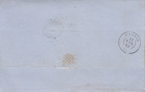 Spanien Mi-Nr. 50 auf Brief von Valencia nach Madrid aus dem Jahr 1863 - Bild 2 von 2