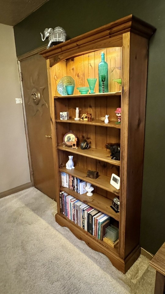 Handmade vintage naturally aged traditional style pine bookcase with