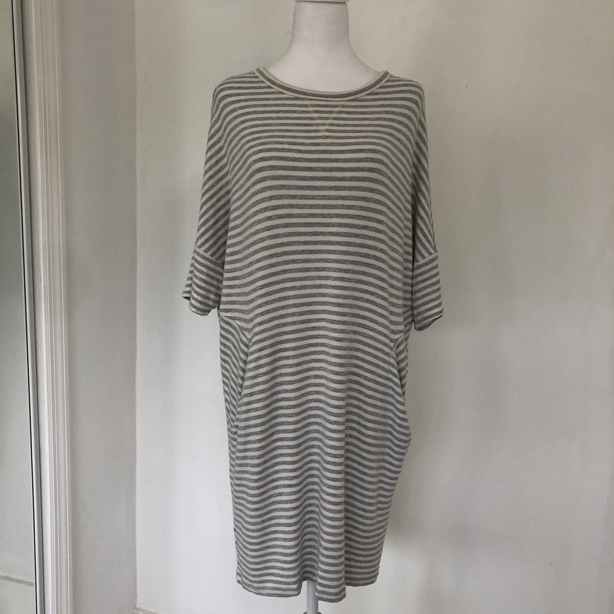 lou and grey midi dress & Women White/Grey Striped Boat Neck Dolman Sleeve L Pockets Maxi dress