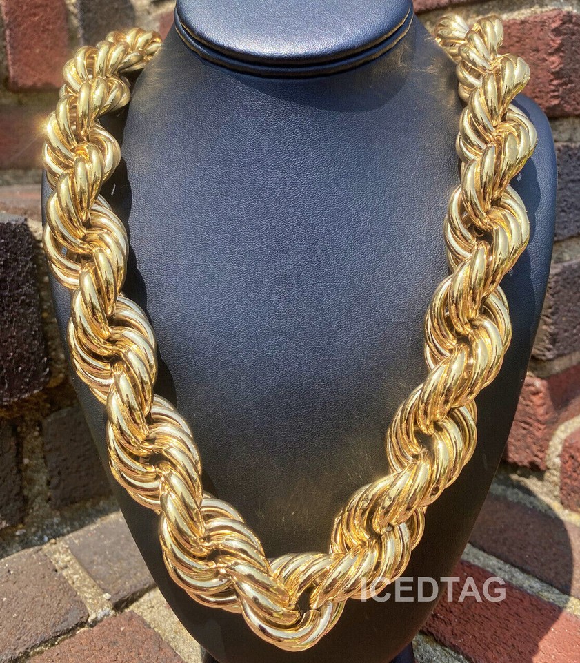 14K Gold Plated 16 - 30MM Hip Hop Retro Dookie Hollow Chunky Rope Chain ...