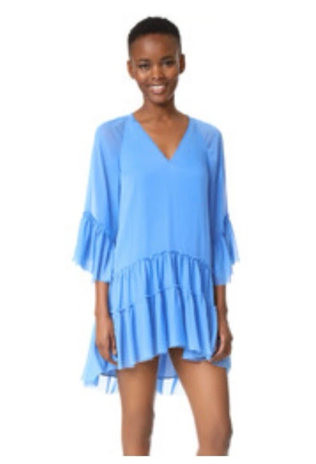 Alice + Olivia Zoey Ruffled Freyed Blue Tunic Dress Womens Small *flaws* - Image 2 of 4