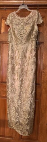 Adrianna Papell NEW Gold Nde Dress 10M Pop Over Embroidered