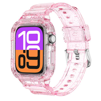 Glitter TPU Transparent Sport Band with Case For Apple Watch Series 10 42mm 46mm