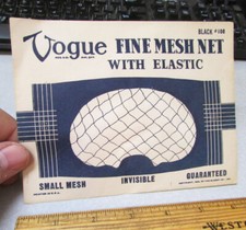 Vintage Hair Net in Envelope, NEW  Unused, Vogue Black 108 small mesh