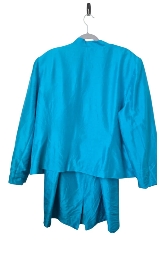 Conjunto Falda Shomi Mujer 20 Talla Grande Azul Brillante 100% Seda Oficina Años 80 De Colección Foto 2 de 4