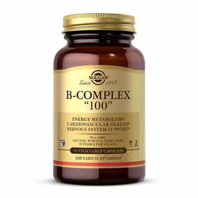 Solgar B Complex 100 Capsules Vegan Non GMO Gluten Free Energy Metabolism Sup...