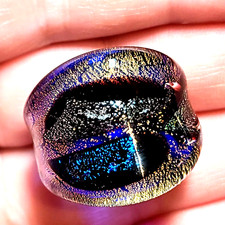 TOMMASI ITALY DICHROIC RING GOLD INLAY GREEN BLUE GREY SIZE 6 - 6.25 FIT NEW