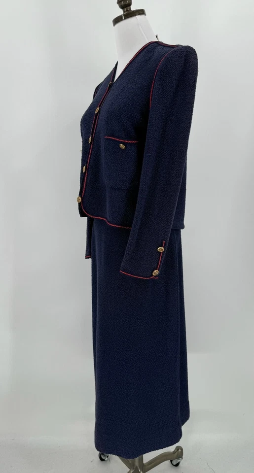 Castleberry Vintage Womens 2 Piece Blue Boucle Button Up Blazer Skirt Set Sz 8 - Image 3 of 4