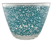 IKEA Godta Ideel Glass Dessert Bowl Blue Daisy Floral 3 1/8" Tall 4 1/4" Dia