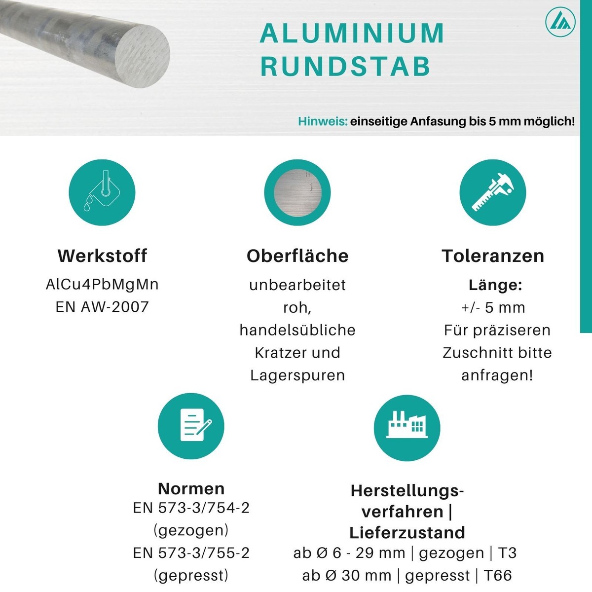Aluminium Voll Rundmaterial, Aluminiumstange, AlCuMgPb, Alu Rund Stange Stab (Durchmesser 120, Länge 10 cm