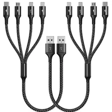 RULUS Short Multi Charging Cable 2Pack/35CM Multi USB Cable 4 in 1 Multi Char...