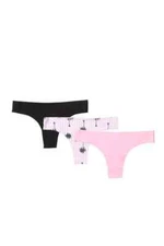 Women's AQS Seamless Thong Panties 3 Pack Pink Black Size Large