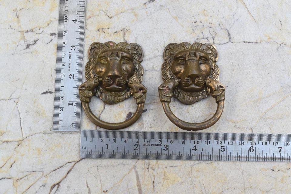 Vintage Victorian Cast Brass Door Cabinet handle Lion drop Gate pull Handle 2pcs - Image 3 of 4