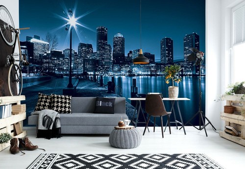 Wallpaper mural for bedroom & living room walls Blue city skyline at night - Picture 2 of 9
