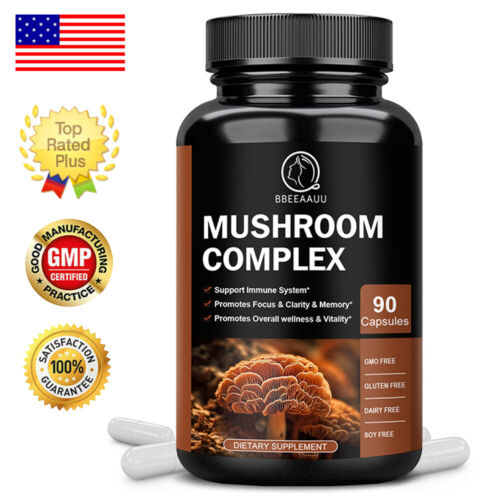 10 Mushroom Complex 90pc Lions Mane,Reishi,Shiitake,Chaga,Nootropic Brain Memory
