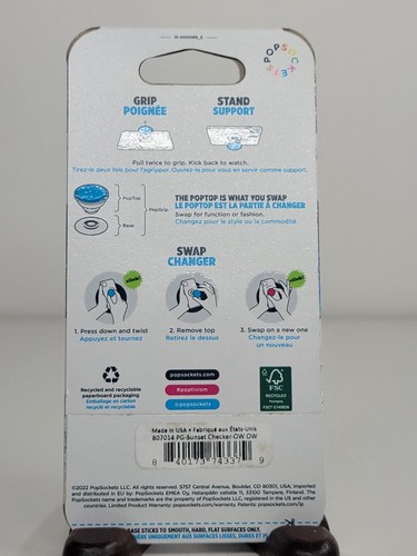 PopSockets - Sunset Checker - 807014 - PopGrip Swap Top Phone Grip Stand - Picture 3 of 3