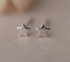 Shiny Solid 925 Sterling Silver Cute Small Tiny Star Plain Stud Earrings Gift UK