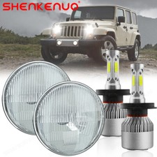 Pair 7 Inch Headlight H4 White Led Light Bulbs For Jeep Wrangler 1987-2018