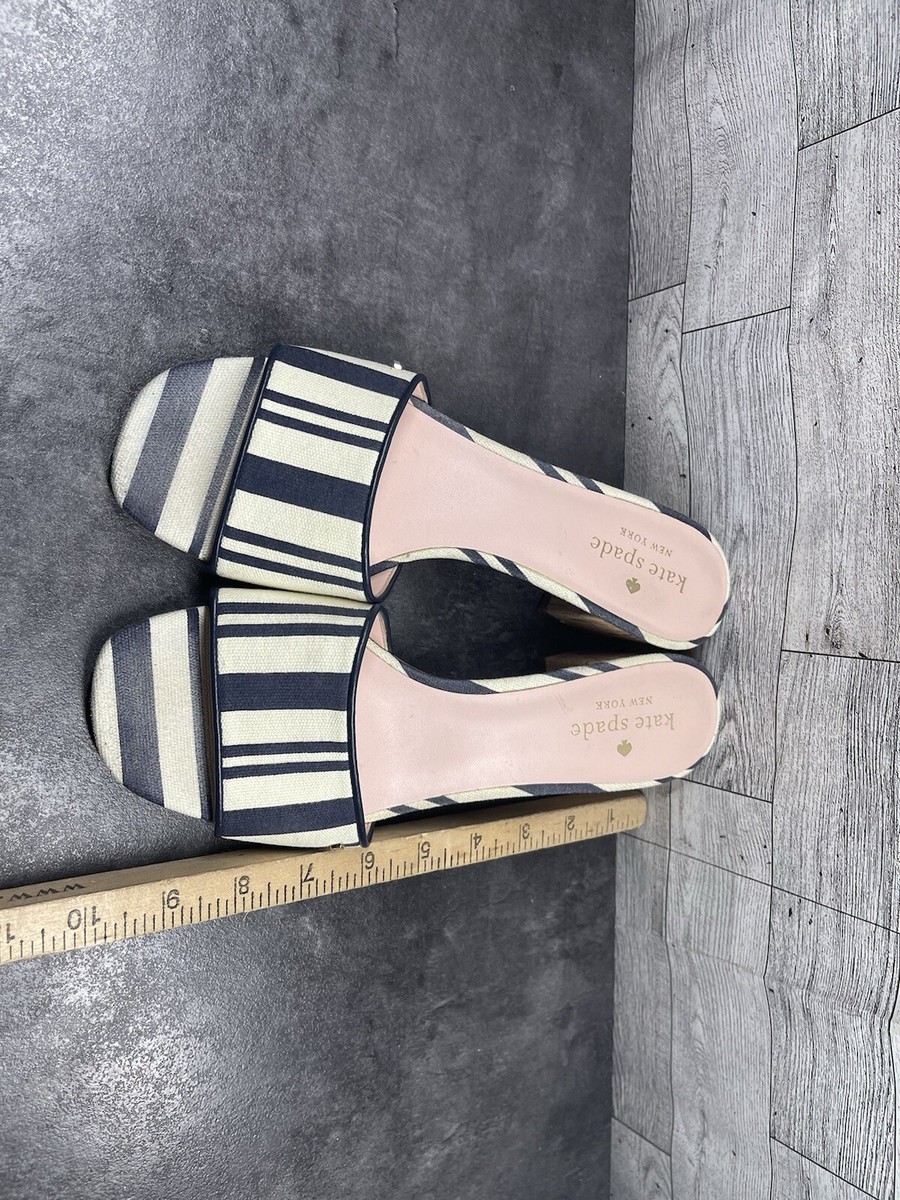 Kate Spade New York Slides Women  8.5 B Cambrey Shoes Blue Beige Canvas Striped View 6