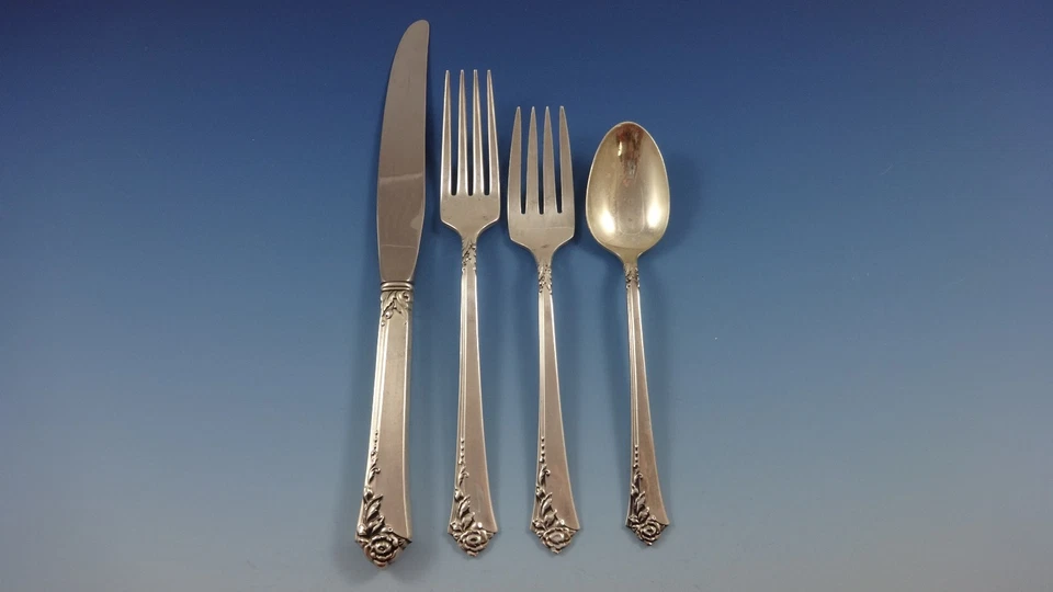 Juego de cubiertos Damask Rose de Oneida de plata de ley para 8 servicio 49 piezas Foto 3 de 4