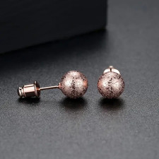 Rose Gold Plated Ball Stud Earrings For Women, 6,8,10mm Unisex Fashion Jewelry