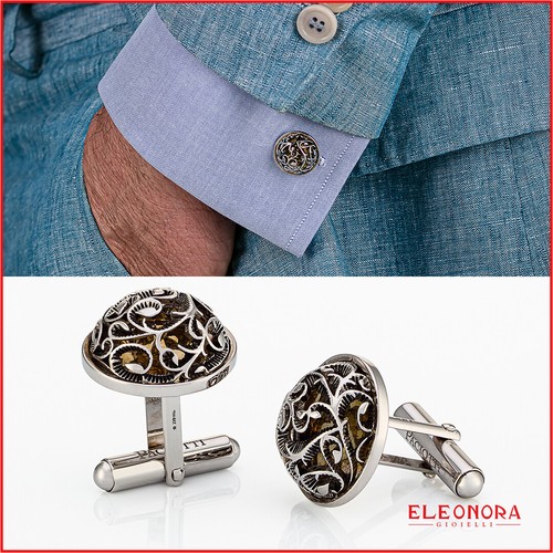 Gemelli Da Camicia DAVIDOFF PARIS | Argento Con Smaltatura Blu, Motivo Clous De Paris - 18x4 Mm - Foto 12