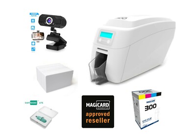 Plastik Ausweisdrucker Magicard 300 System INC Software, Karten, Farbband, Webcam