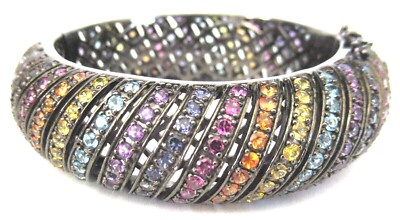Sterling Silber 925 hochwertiges echtes Edelstein Armband mit breitem Scharnier