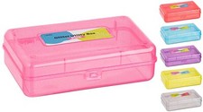 Plastic Pencil Box with Snap Closure Lids Pink Small Utility Storage Crayon