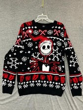 Disney Nightmare Before Christmas Sweater Mens L Black Jack Skellington Pullover