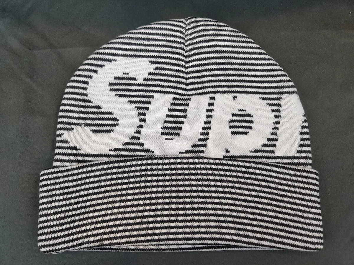 Supreme New York Big Logo Beanie Black Stripe FW22 Winter Hat Cap OS BRAND  NEW