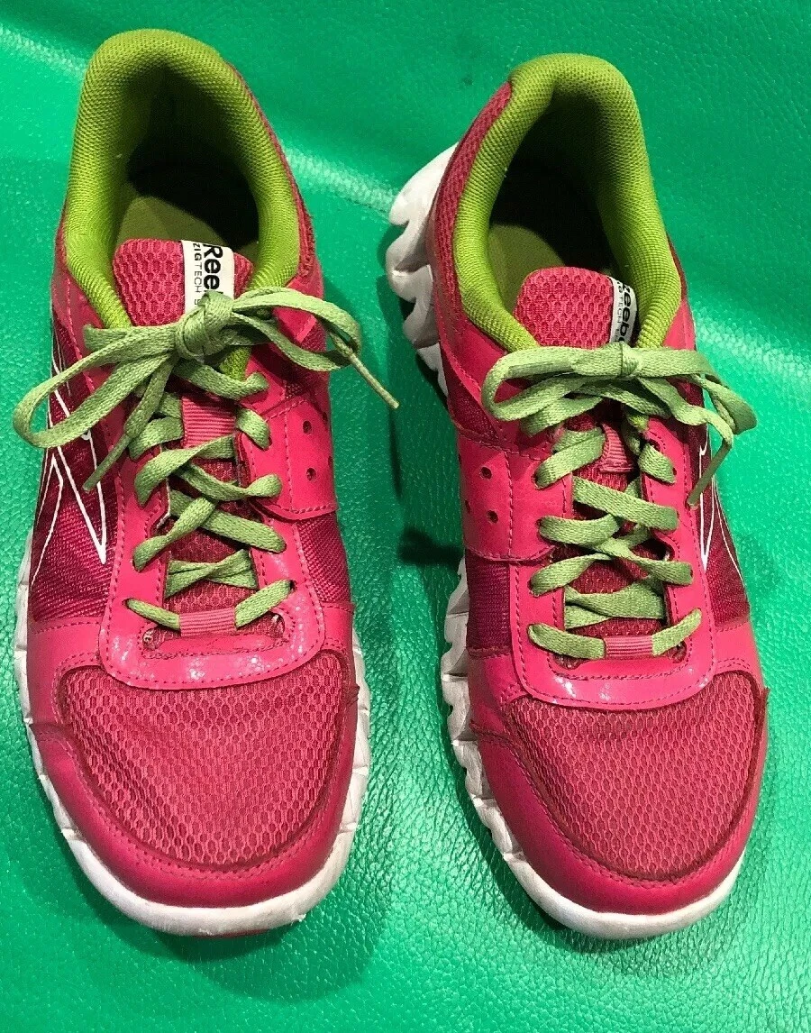 reebok zig tech shark men size 6.5 Hot pink white Lime green Athletic Shoes